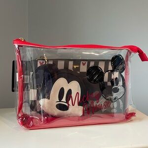 NWT Mickey Mouse Clear Cosmetic Bag Set with Wallet, Coin Pouch, and Wristlet